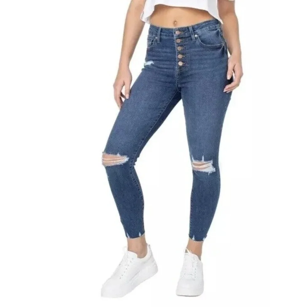 Celebrity Pink‎ The Deb Curvy Hi-Rise Skinny Jeans Dark Wash Distressed 3/26 NEW